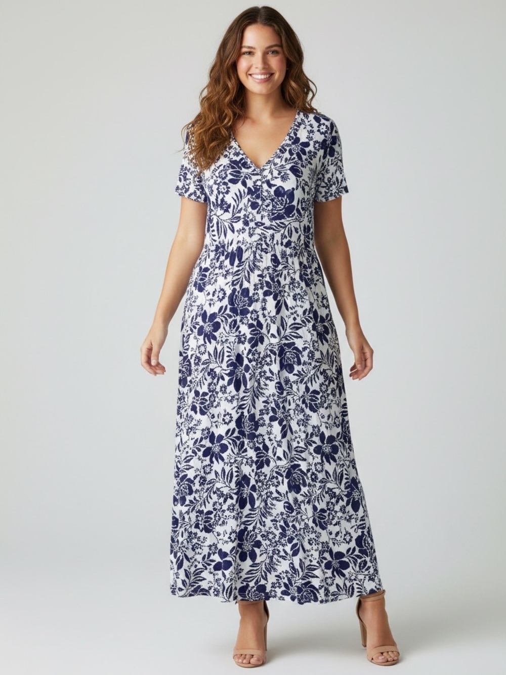 NWT Lane Bryant Blue White Floral V-Neck Tiered Maxi Dress Plus 18/20